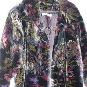 Vintage Donnybrook Floral Faux Fur Coat Size Small